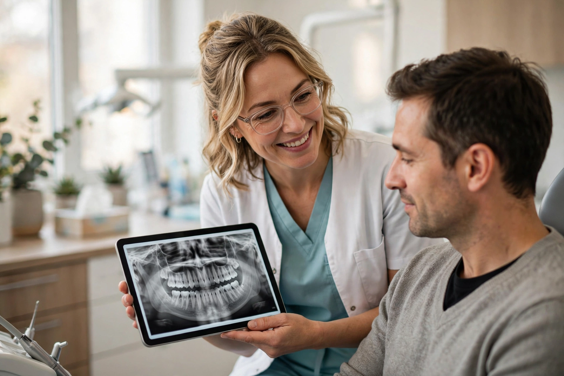 Dentist reviewing an x-ray with a patient showing signs you need a root canal